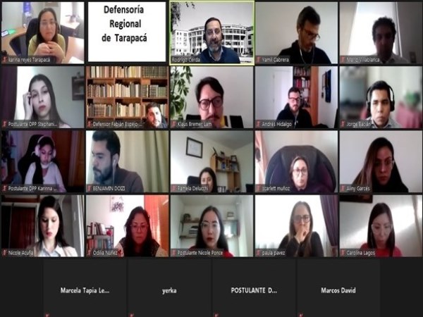 Panor&aacute;mica de la asistencia virtual durante la jornada de capacitaci&oacute;n en la Defensor&iacute;a de Tarapac&aacute;.