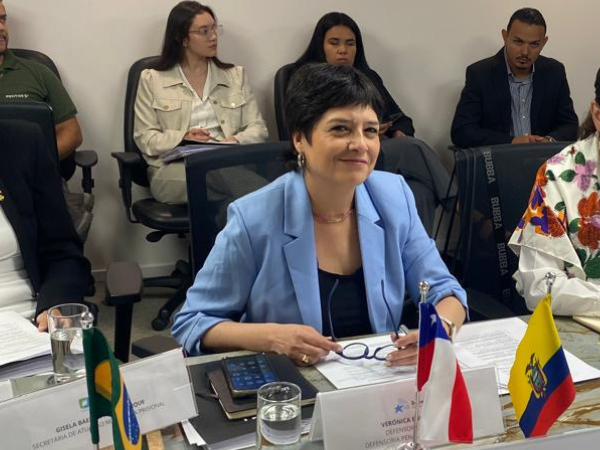 La Defensora Nacional, Ver&oacute;nica Encina, durante el encuentro en Brasilia.