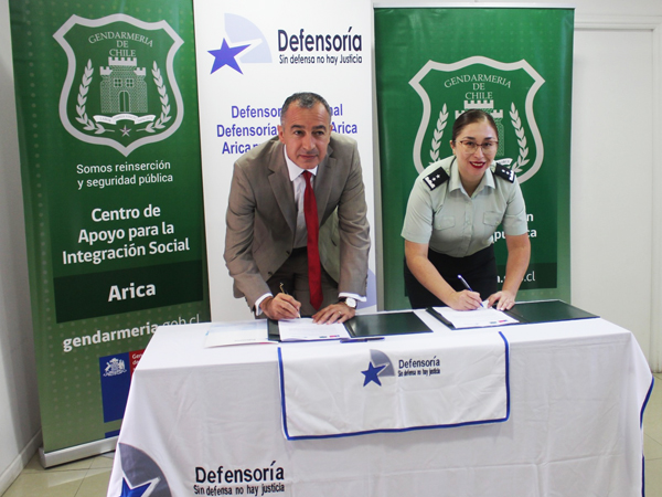 El acuerdo fue firmado por el Defensor Regional, Sergio Zenteno Alfaro, y la directora regional (S) de Gendarmer&iacute;a, teniente coronel Carina Sep&uacute;lveda.