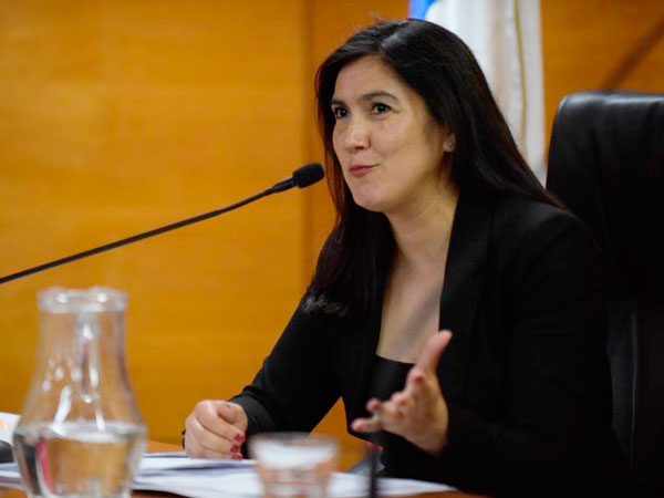 La defensora local jefe de San Miguel, Mar&iacute;a Paz Mart&iacute;nez, durante su exposici&oacute;n en el conversatorio.