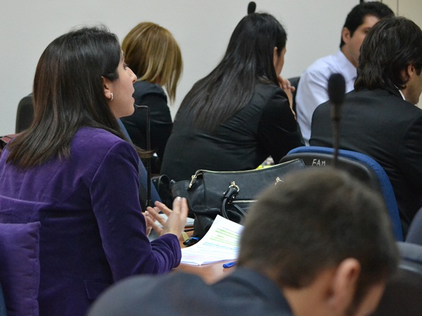 La defensora penal p&uacute;blica Paulina Avila, representante de tres imputados, durante su intervenci&oacute;n ante el Tribunal Oral en lo Penal de Iquique.