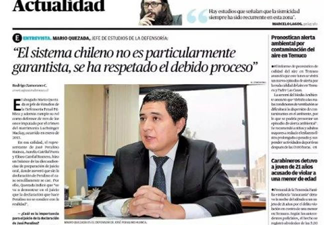 El jefe de Estudios de la Defensor&iacute;a Regional de La Araucan&iacute;a, Mario Quezada, en el diario El Austral Temuco.