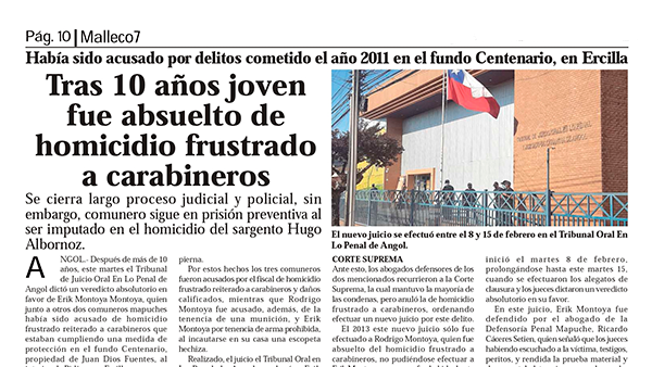 Medios de prensa regionales y nacionales cubrieron el veredicto absolutorio en favor de Erik Montoya.