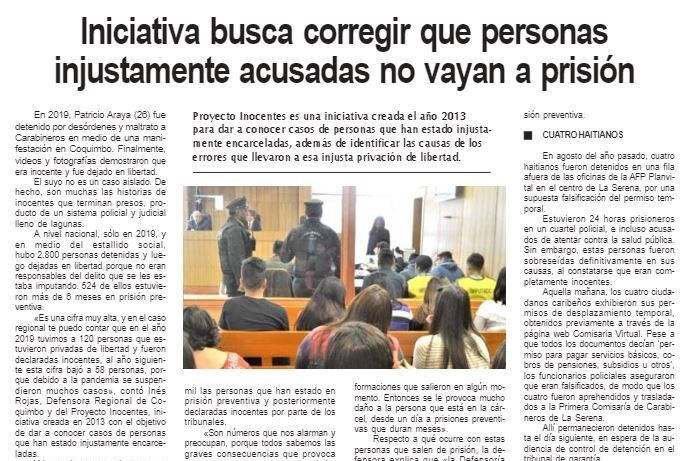 Entrevista sobre el Proyecto Inocentes en diario La Regi&oacute;n