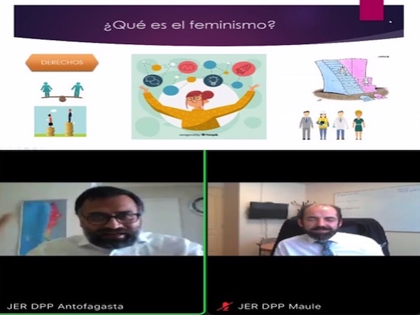 Los jefes de Estudios de las Defensor&iacute;as Regionales de Antofagasta y del Maule saludaron a las participantes en la jornada final del curso.