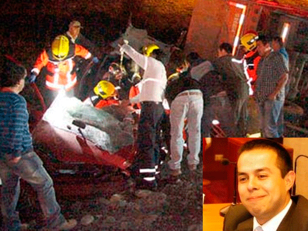 La imagen principal, captada por el diario La Discusi&oacute;n, muestra el estado en que qued&oacute; el auto de Maraga&ntilde;o (foto recuadro).