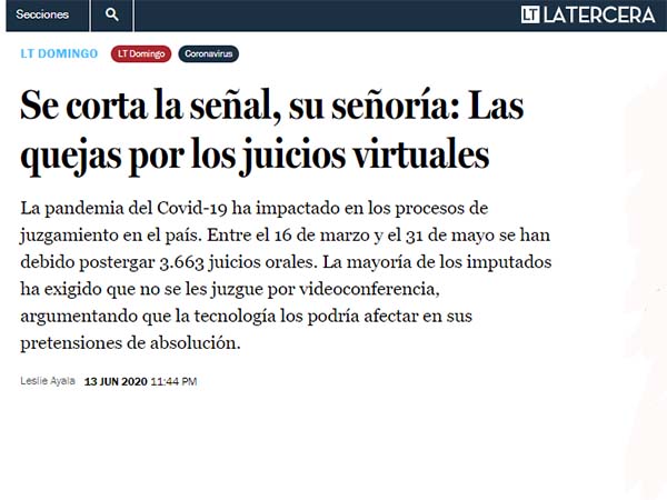La Tercera recoge la visi&oacute;n del Defensor Nacional sobre la necesidad de postergar los juicios orales, que no pueden realizarse por v&iacute;a remota.