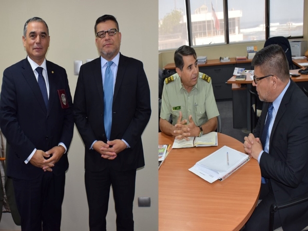 El Defensor Regional junto a las m&aacute;ximas jefaturas de la PDI y de Carabineros en la regi&oacute;n de Tarapac&aacute;.