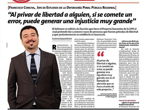 La entrevista dada por el jefe de Estudios de la Defensor&iacute;a Regional de Arica y Parinacota apareci&oacute; destacada en el peri&oacute;dico.