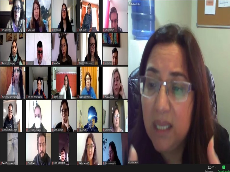 Una vista de parte de la multitudinaria videconferencia de difusi&oacute;n con la comunidad del Liceo &ldquo;Diego Portales&rdquo; de Alto Hospicio.