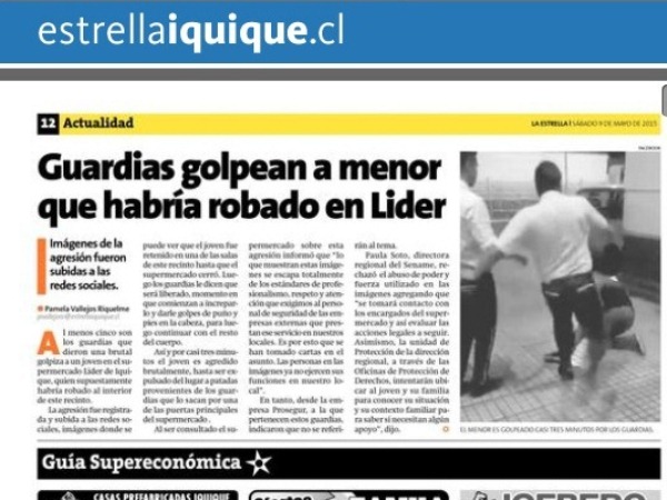Recorte de la nota publicada por el diario la Estrella de Iquique.