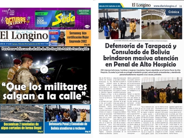 La edici&oacute;n impresa del diario El Longino de Iquique. 