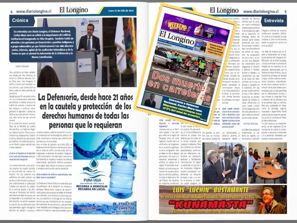 Las dos p&aacute;ginas desplegadas de El Longino y la portada del diario iquique&ntilde;o.