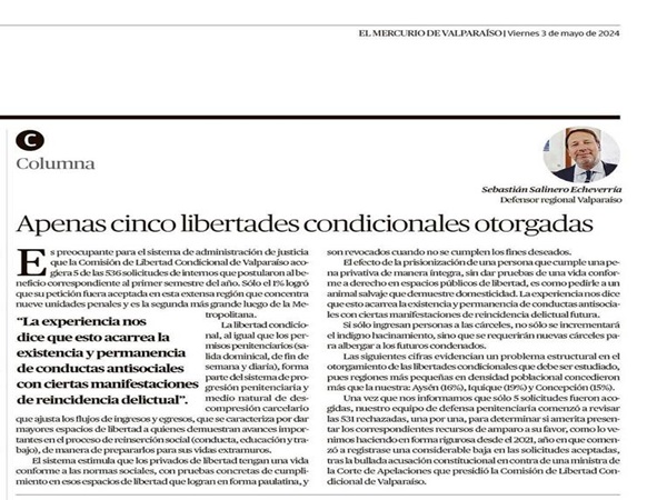 Sebasti&aacute;n Salinero se&ntilde;al&oacute; que &ldquo;el equipo de defensa penitenciaria revis&oacute; las 531 solicitudes rechazadas&rdquo;: