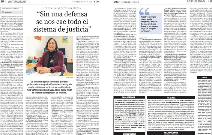 La entrevista en profundidad a la Defensora Regional de Coquimbo, In&eacute;s Rojas, en el diario "El D&iacute;a".