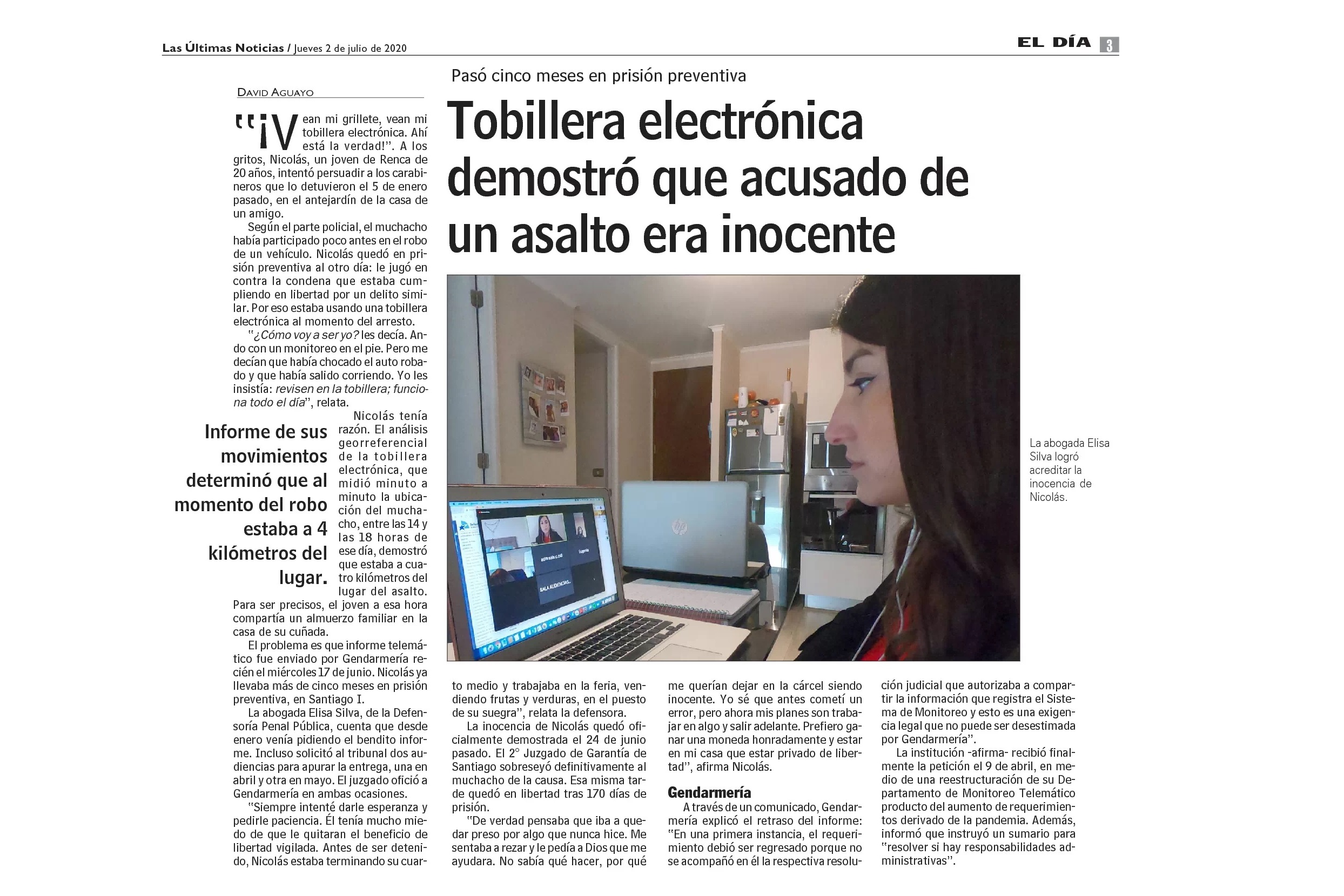 Las &Uacute;ltimas Noticias public&oacute; la historia de N.I.N. y la labor de la defensora p&uacute;blica Elisa Silva para probar su inocencia.