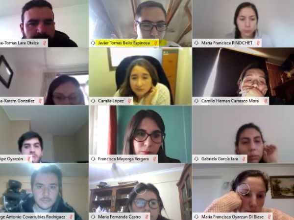 La imagen muestra a varios de los postulantes conectados a una de las 14 salas virtuales habilitadas por las Defensor&iacute;as Regionales Metropolitanas.