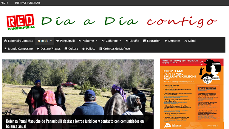 Una imagen del art&iacute;culo period&iacute;stico sobre la defensa penal mapuche publicado por el medio electr&oacute;nico Red Panguipulli.