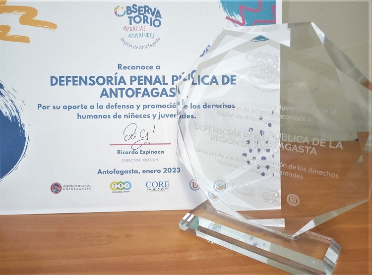 La Defensor&iacute;a de Antofagasta fue galardonada por su trabajo con los adolescentes infractores de la regi&oacute;n.