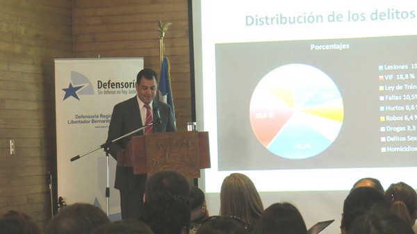 El Defensor Regional de O'Higgins, Alberto Ortega, durante la entrega de su cuenta de gesti&oacute;n anual. 