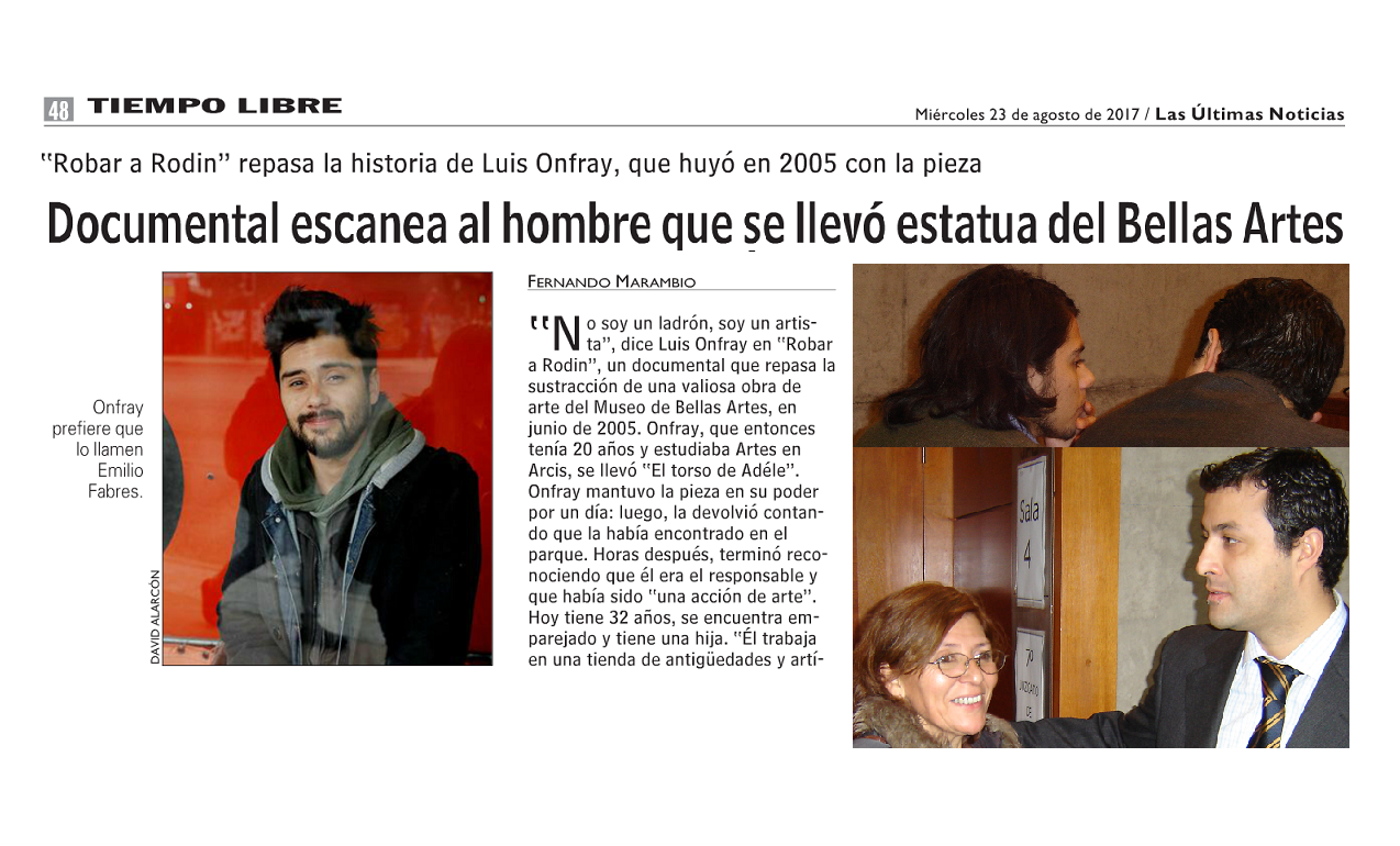 La historia del joven que hurt&oacute; la valiosa obra de Rodin y que fue representadopor la Defensor&iacute;a motiv&oacute; un documental estranado en el Festival SANFIC.