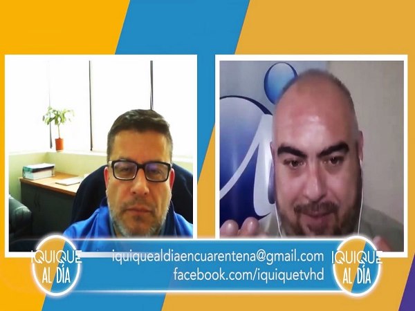 El Defensor Regional de Tarapac&aacute; y su entrevistador en las pantallas de "Iquique TV".