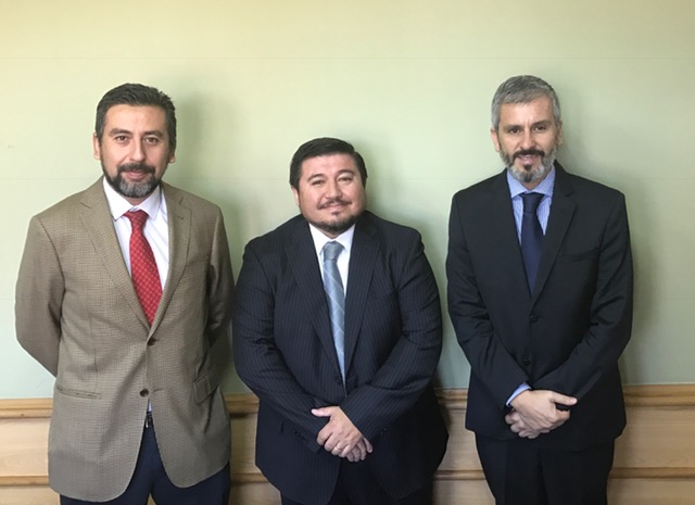 El jefe de estudios (s), Boris Hrzic, el juez presidente del TOP, Rodrigo Cid y el defensor regional, Ra&uacute;l Palma.