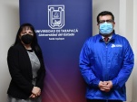 : La Directora de la Sede Iquique de la UTA, Yasna Godoy y el Defensor Regional de Tarapac&aacute;, Gabriel Carri&oacute;n.