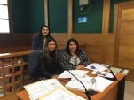 Defensoras penal p&uacute;blicas al finalizar las audiencias de control: Paolla Segovia, Lucy Catal&aacute;n y Carolina Romero