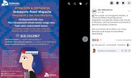 El afiche  de difusi&oacute;n da cuenta del tel&eacute;fono de la oficina y correos electr&oacute;nicos de integrante del equipo de defensa penal mapuche
