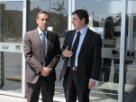 El Defensor Regional, Carlos Mora (izquierda), a la salida de la visita que realiz&oacute; ayer al Fiscal Regional Metropolitano Norte, Andr&eacute;s Montes.