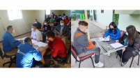 Los defensores penitenciarios Carolina Pereira y Osvaldo Sep&uacute;lveda, y los trabajadores sociales Yesenia Brito y Mauricio Garrido en penal Colina 2. 