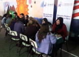 Luigina V&eacute;liz, Andrea Lema y Javiera Cabello de la DRMN y Roberto Past&eacute;n, Felipe Maureira y Felipe T&eacute;llez y Mauricio Badilla en Plaza de Justicia